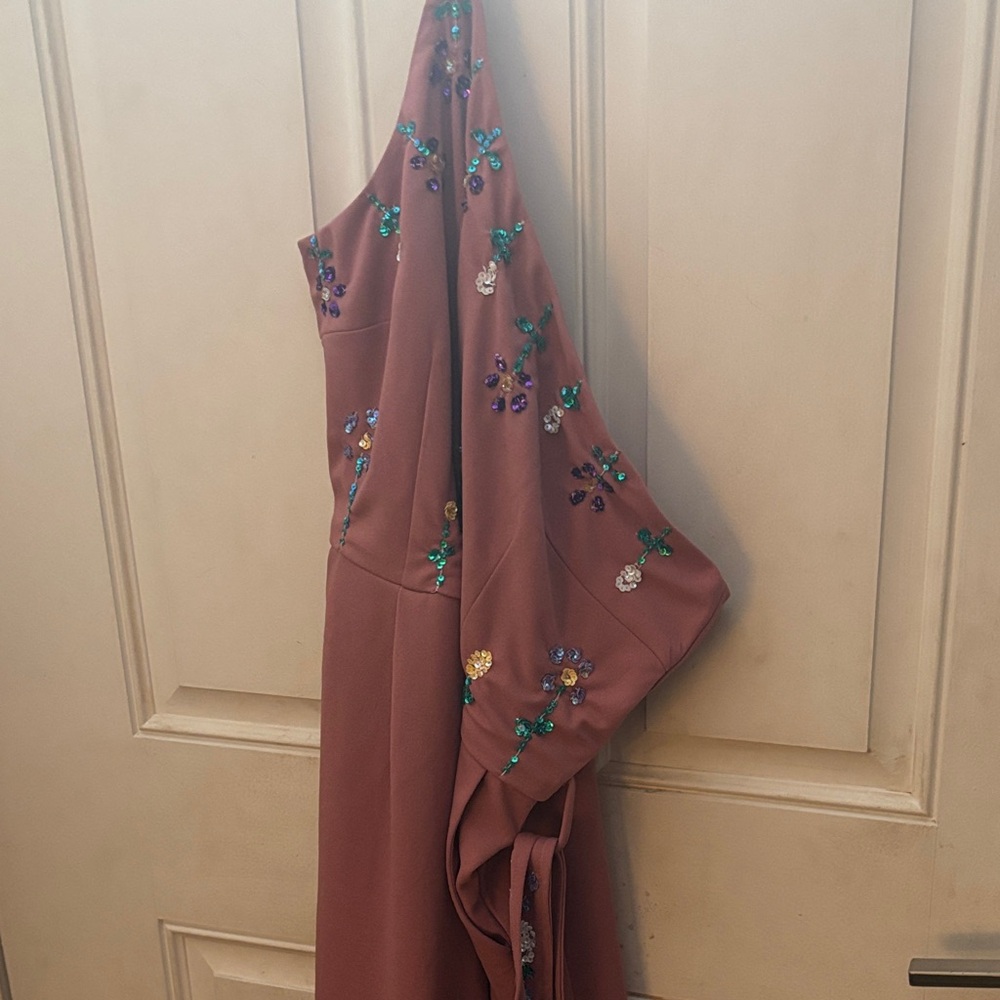 SHEIN Mauve One-Shoulder Embellished Pantsuit